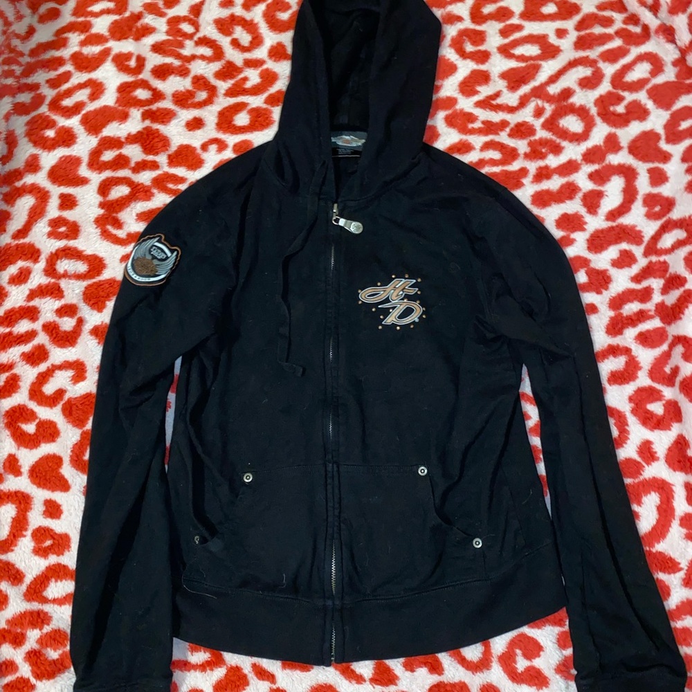 Black Women's Vintage 2008 Harley Davidson Zip Up Hoodie Jacket